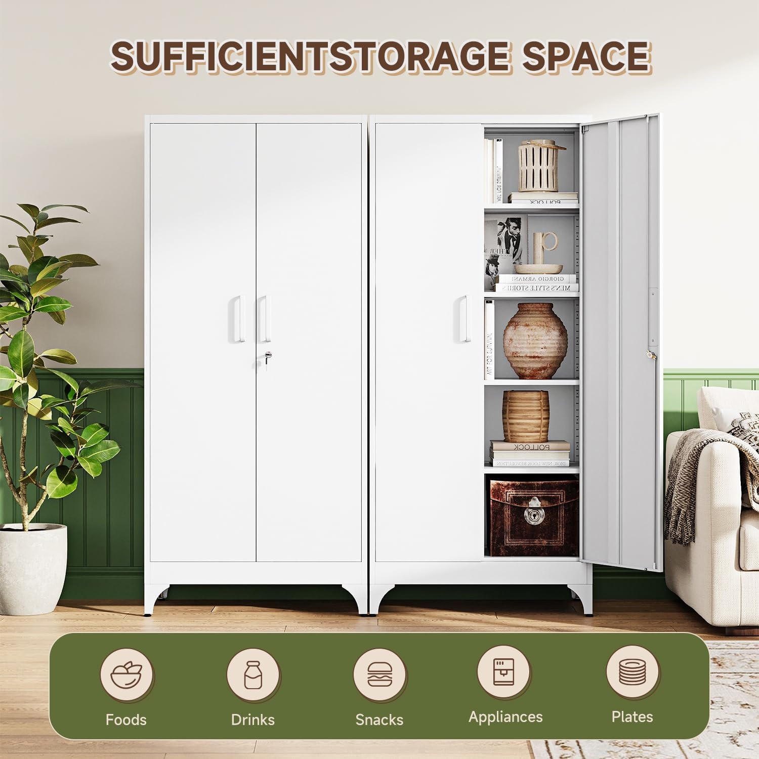 image:imageLetaya Metal Storage Cabinets with Lock DoorsTall Locker Organizer Steel Garage Cabinets 5 Adjustable Layers Shelves for Home Office WarehouseToolIndustrialBlackWhite
