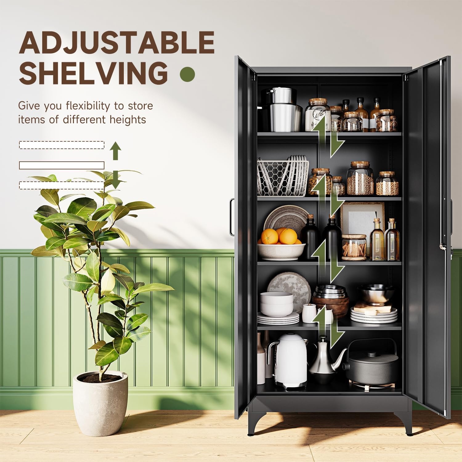 image:imageLetaya Metal Storage Cabinets with Lock DoorsTall Locker Organizer Steel Garage Cabinets 5 Adjustable Layers Shelves for Home Office WarehouseToolIndustrialBlackBlack