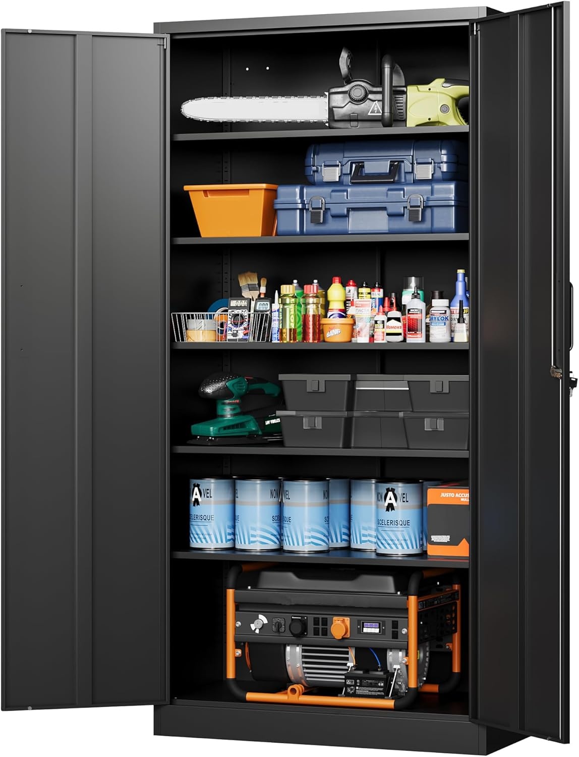 image:imageLetaya Metal Storage Cabinets with Lock DoorsTall Locker Organizer Steel Garage Cabinets 5 Adjustable Layers Shelves for Home Office WarehouseToolIndustrialBlackBlack