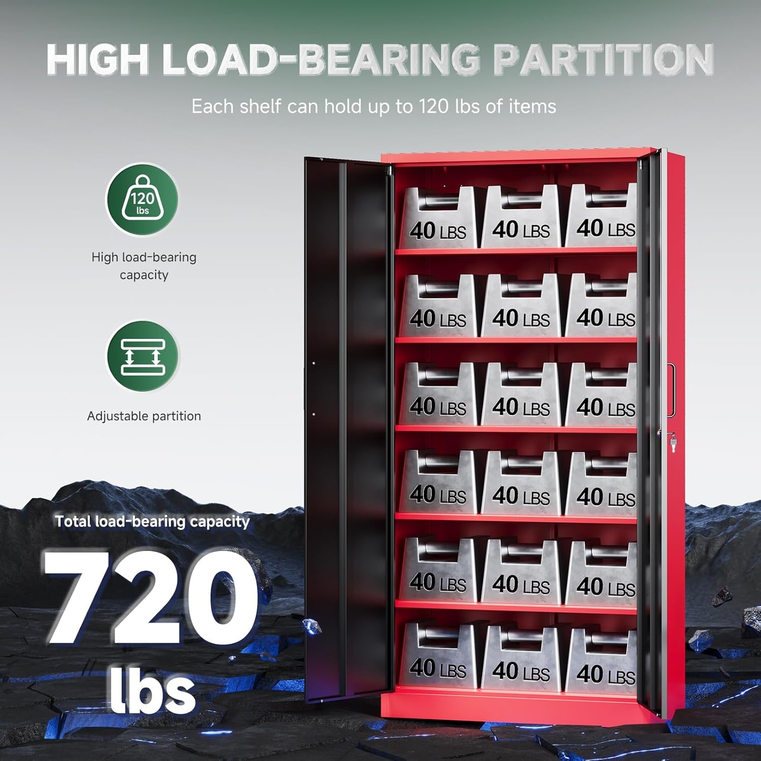 image:imageLetaya Metal Storage Cabinets with Lock DoorsTall Locker Organizer Steel Garage Cabinets 5 Adjustable Layers Shelves for Home Office WarehouseToolIndustrialBlackBlack Red