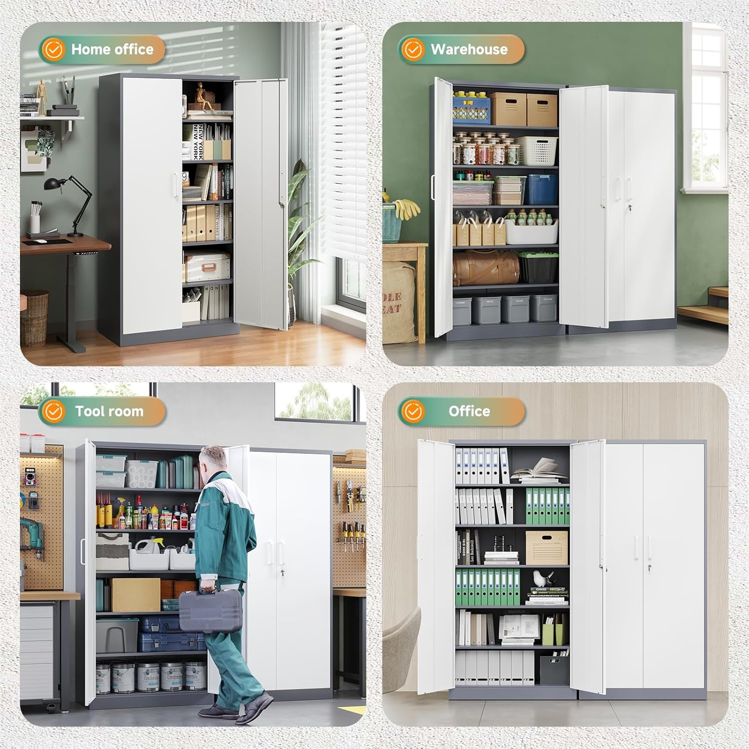 image:imageLetaya Metal Storage Cabinets with Lock DoorsTall Locker Organizer Steel Garage Cabinets 5 Adjustable Layers Shelves for Home Office WarehouseToolIndustrialBlackGrey White