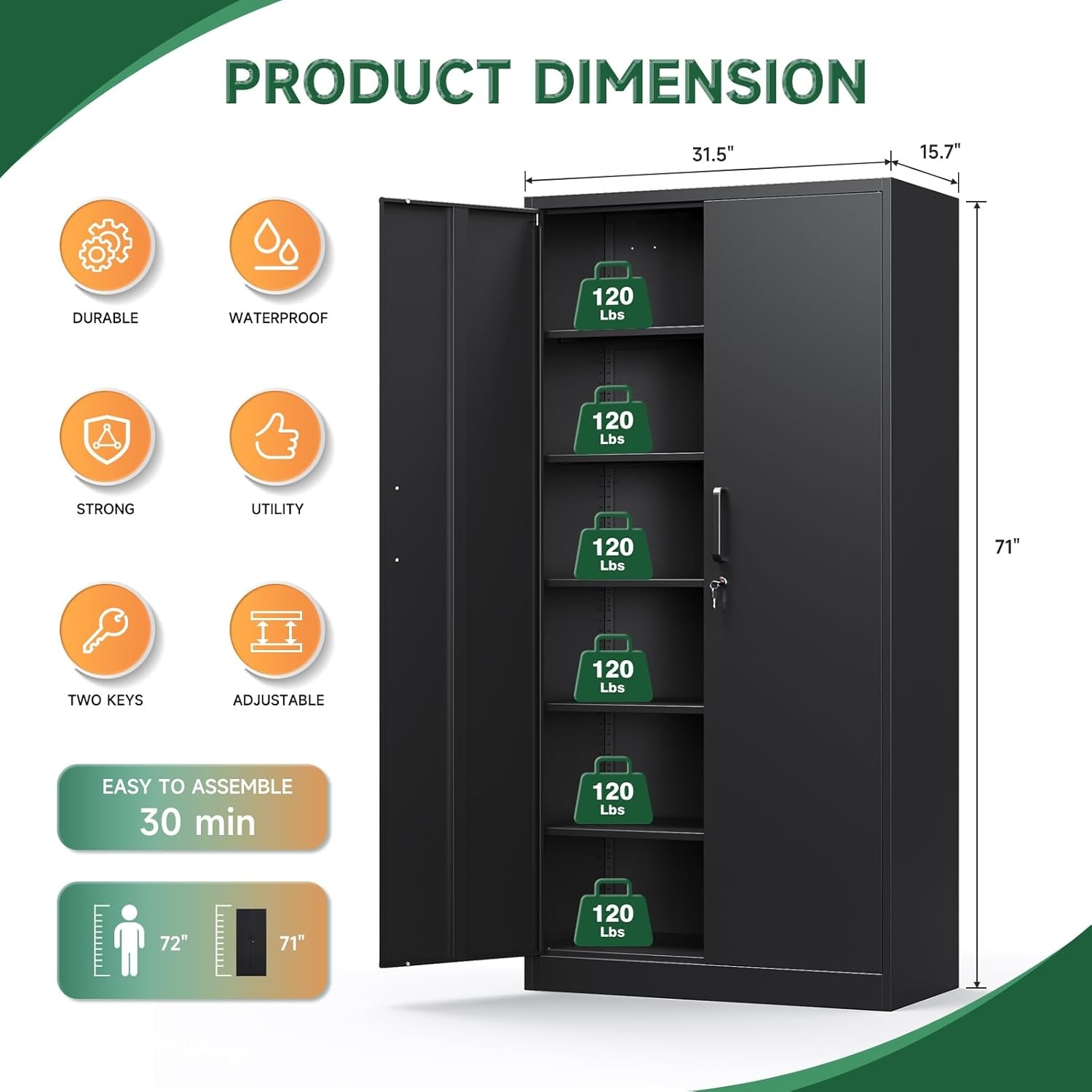 image:imageLetaya Metal Storage Cabinets with Lock DoorsTall Locker Organizer Steel Garage Cabinets 5 Adjustable Layers Shelves for Home Office WarehouseToolIndustrialBlackBlack