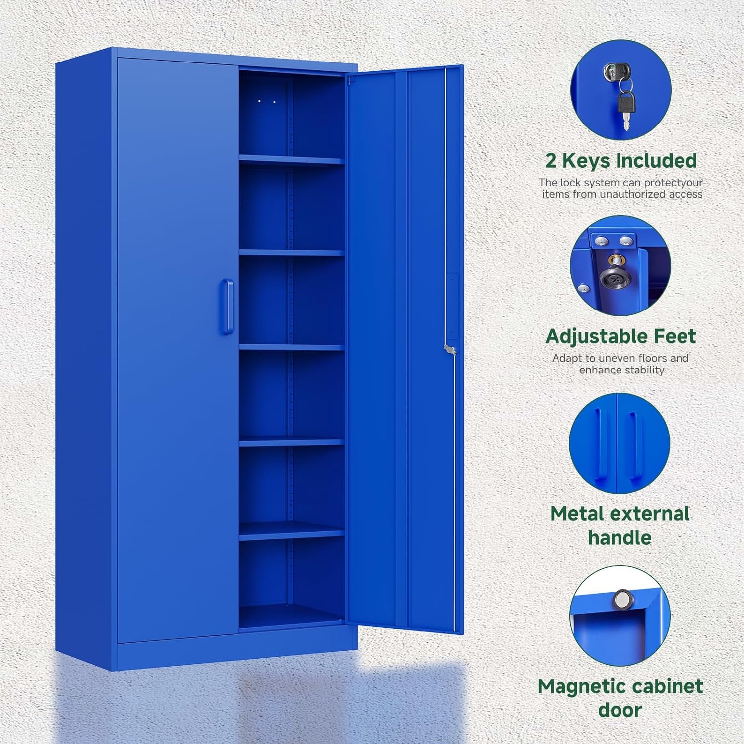 image:imageLetaya Metal Storage Cabinets with Lock DoorsTall Locker Organizer Steel Garage Cabinets 5 Adjustable Layers Shelves for Home Office WarehouseToolIndustrialBlackBlue
