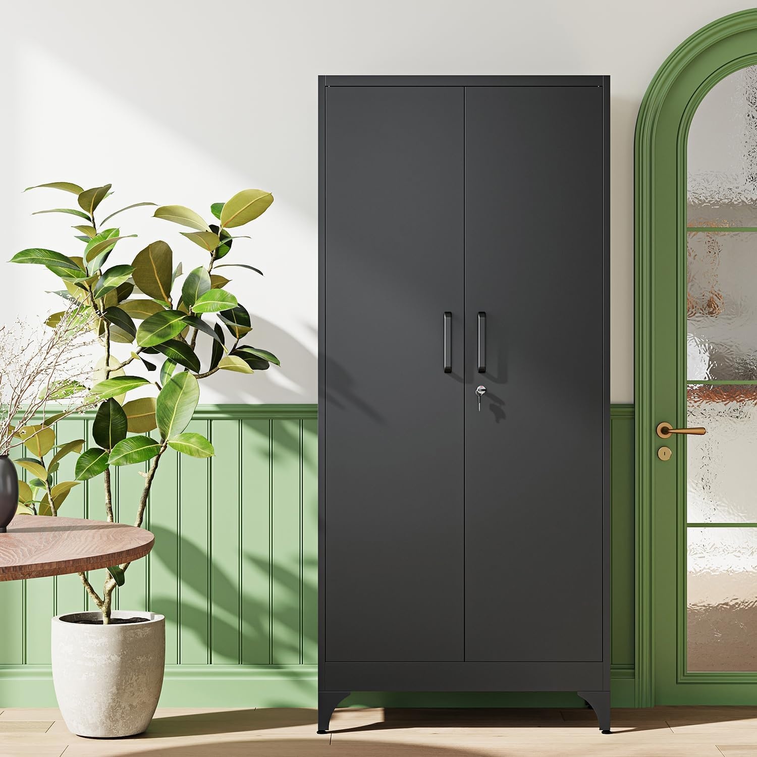 image:imageLetaya Metal Storage Cabinets with Lock DoorsTall Locker Organizer Steel Garage Cabinets 5 Adjustable Layers Shelves for Home Office WarehouseToolIndustrialBlackBlack