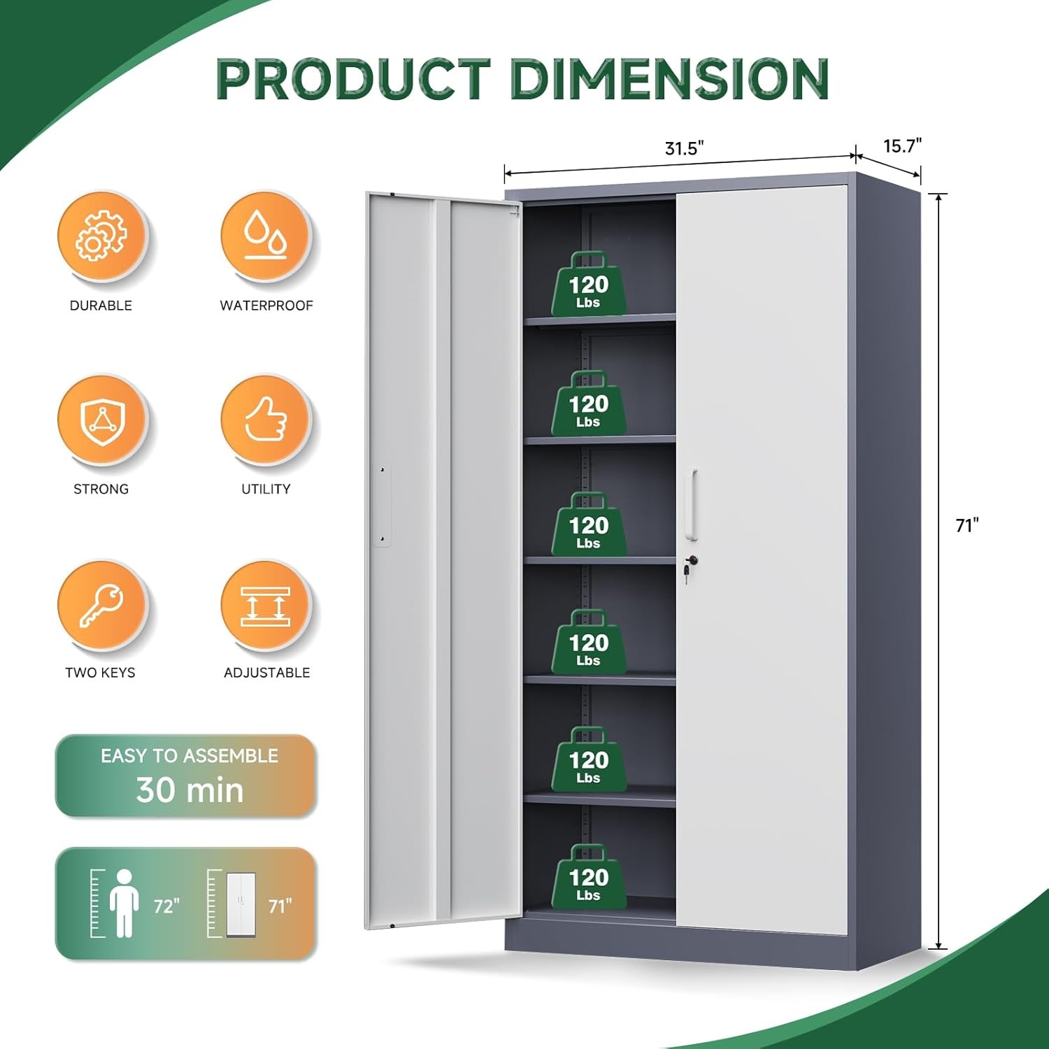 image:imageLetaya Metal Storage Cabinets with Lock DoorsTall Locker Organizer Steel Garage Cabinets 5 Adjustable Layers Shelves for Home Office WarehouseToolIndustrialBlackGrey White