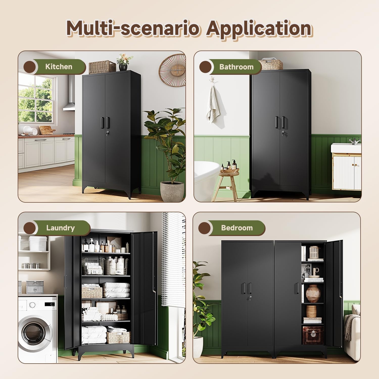 image:imageLetaya Metal Storage Cabinets with Lock DoorsTall Locker Organizer Steel Garage Cabinets 5 Adjustable Layers Shelves for Home Office WarehouseToolIndustrialBlackBlack