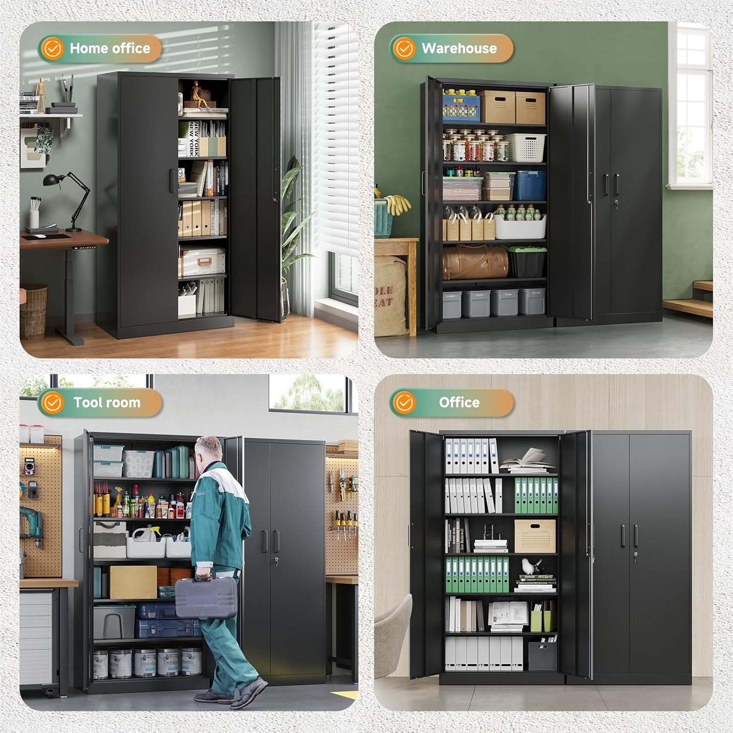 image:imageLetaya Metal Storage Cabinets with Lock DoorsTall Locker Organizer Steel Garage Cabinets 5 Adjustable Layers Shelves for Home Office WarehouseToolIndustrialBlackBlack