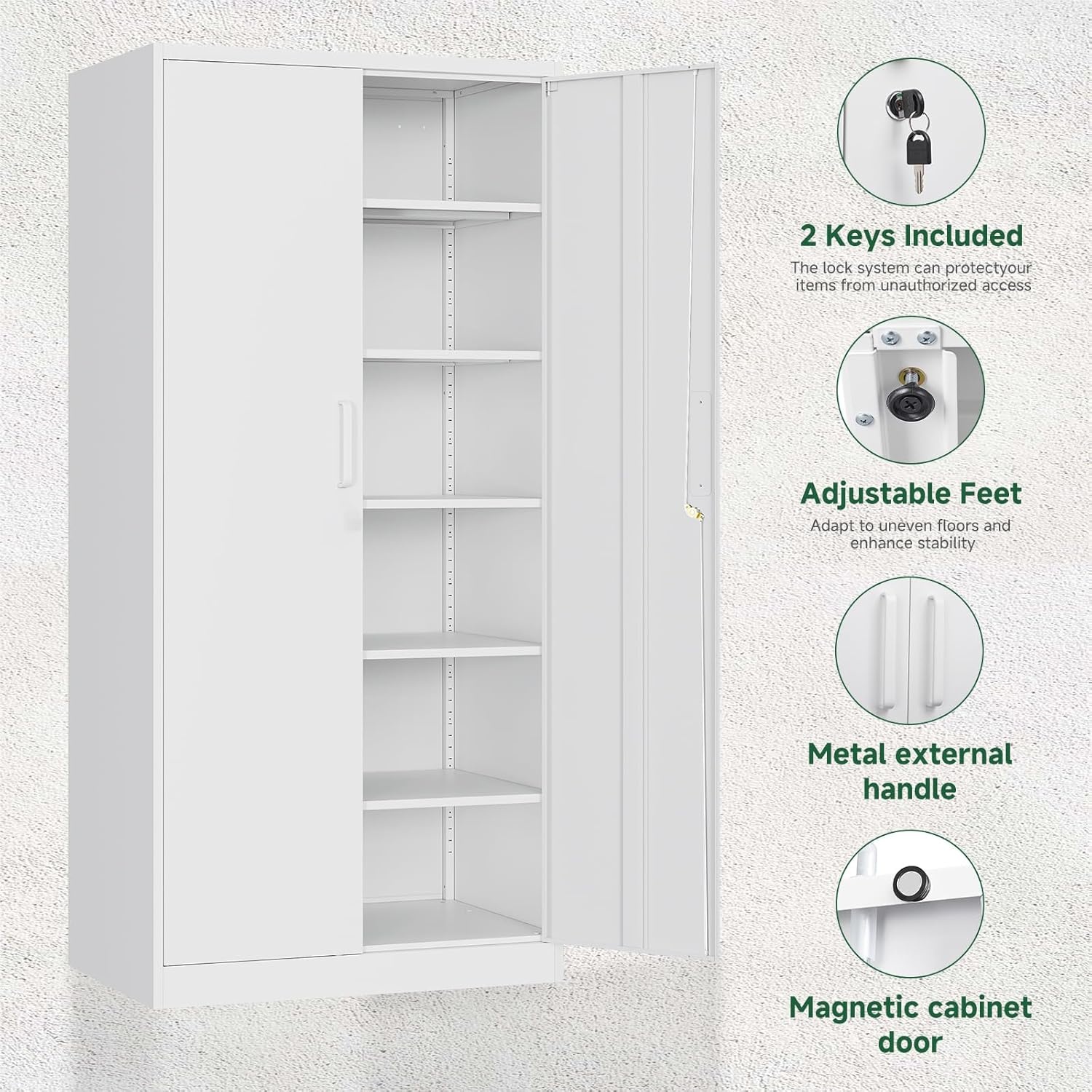 image:imageLetaya Metal Storage Cabinets with Lock DoorsTall Locker Organizer Steel Garage Cabinets 5 Adjustable Layers Shelves for Home Office WarehouseToolIndustrialBlackWhite