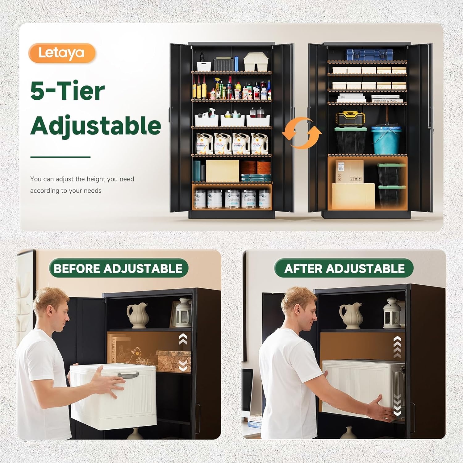 image:imageLetaya Metal Storage Cabinets with Lock DoorsTall Locker Organizer Steel Garage Cabinets 5 Adjustable Layers Shelves for Home Office WarehouseToolIndustrialBlackBlack