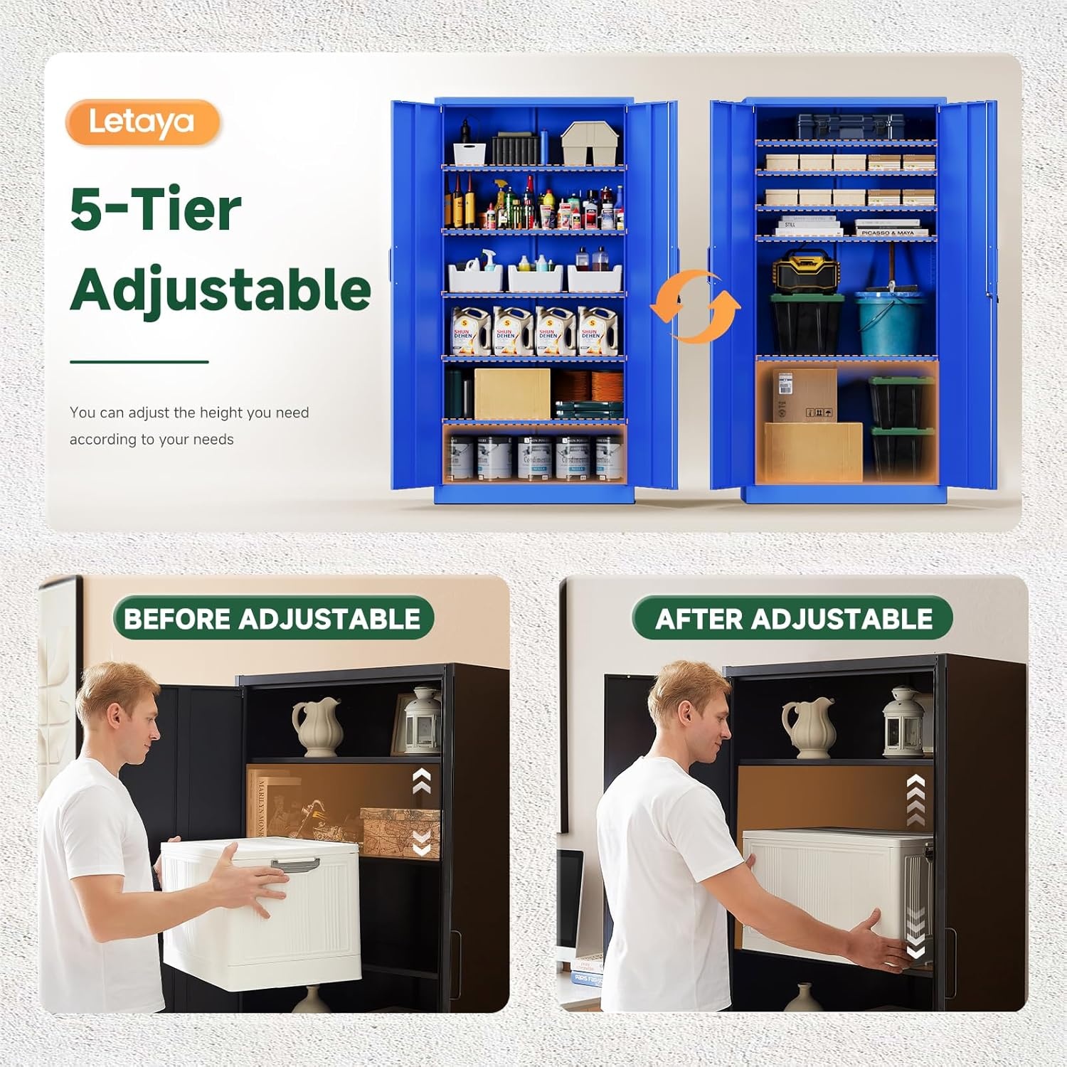 image:imageLetaya Metal Storage Cabinets with Lock DoorsTall Locker Organizer Steel Garage Cabinets 5 Adjustable Layers Shelves for Home Office WarehouseToolIndustrialBlackBlue