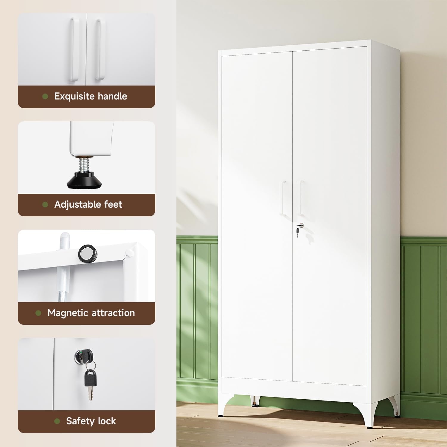 image:imageLetaya Metal Storage Cabinets with Lock DoorsTall Locker Organizer Steel Garage Cabinets 5 Adjustable Layers Shelves for Home Office WarehouseToolIndustrialBlackWhite