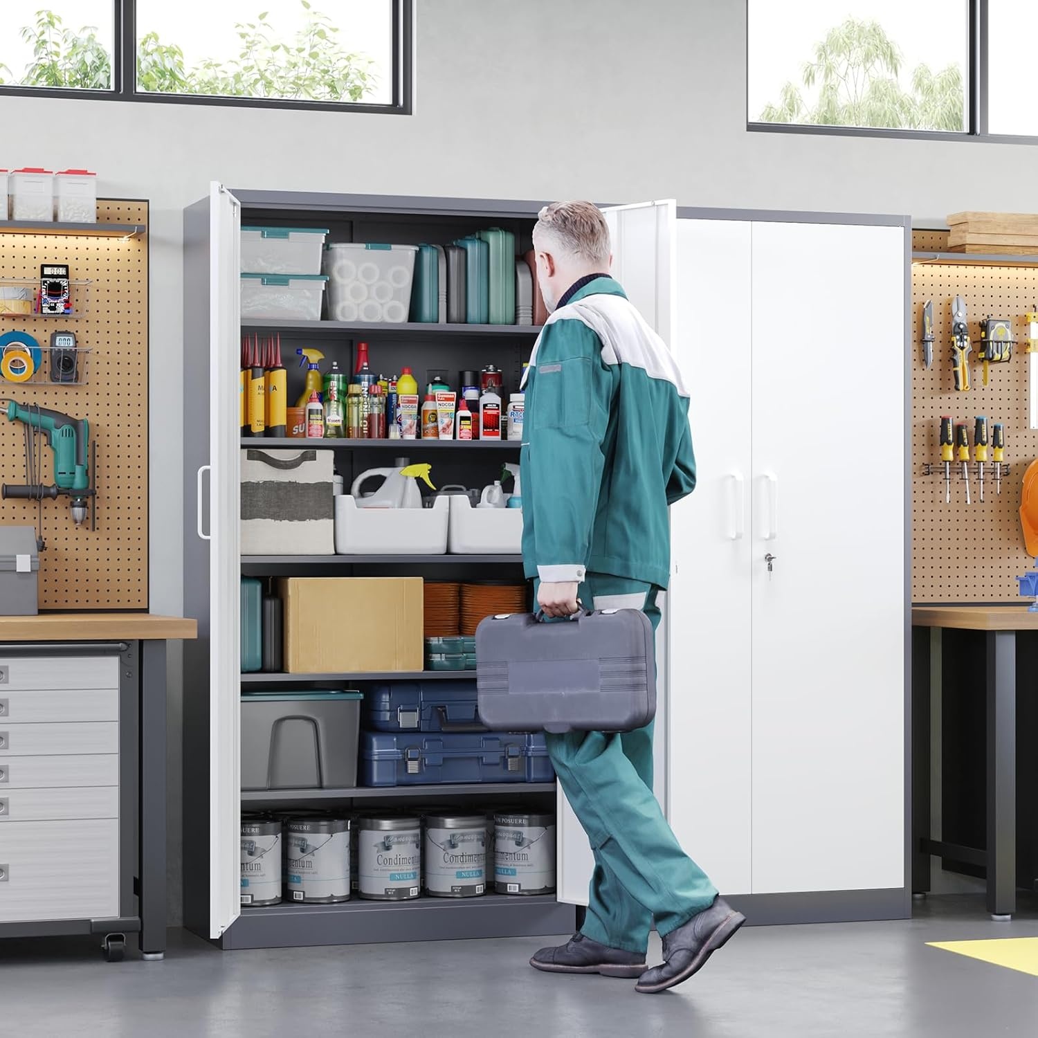 image:imageLetaya Metal Storage Cabinets with Lock DoorsTall Locker Organizer Steel Garage Cabinets 5 Adjustable Layers Shelves for Home Office WarehouseToolIndustrialBlackGrey White