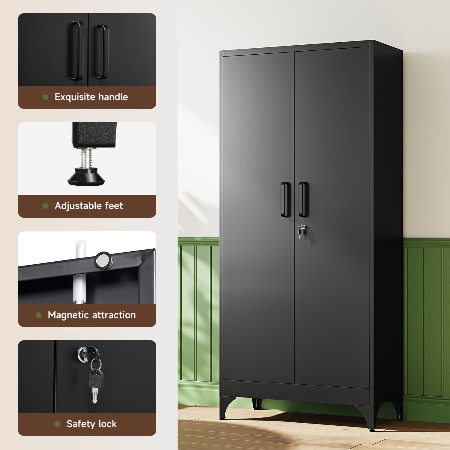 image:imageLetaya Metal Storage Cabinets with Lock DoorsTall Locker Organizer Steel Garage Cabinets 5 Adjustable Layers Shelves for Home Office WarehouseToolIndustrialBlackBlack