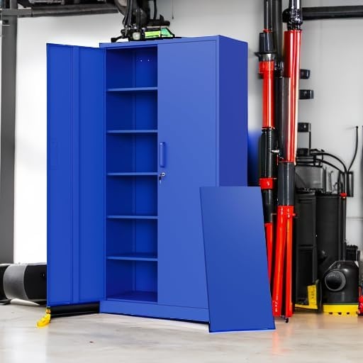 image:imageLetaya Metal Storage Cabinets with Lock DoorsTall Locker Organizer Steel Garage Cabinets 5 Adjustable Layers Shelves for Home Office WarehouseToolIndustrialBlackBlue