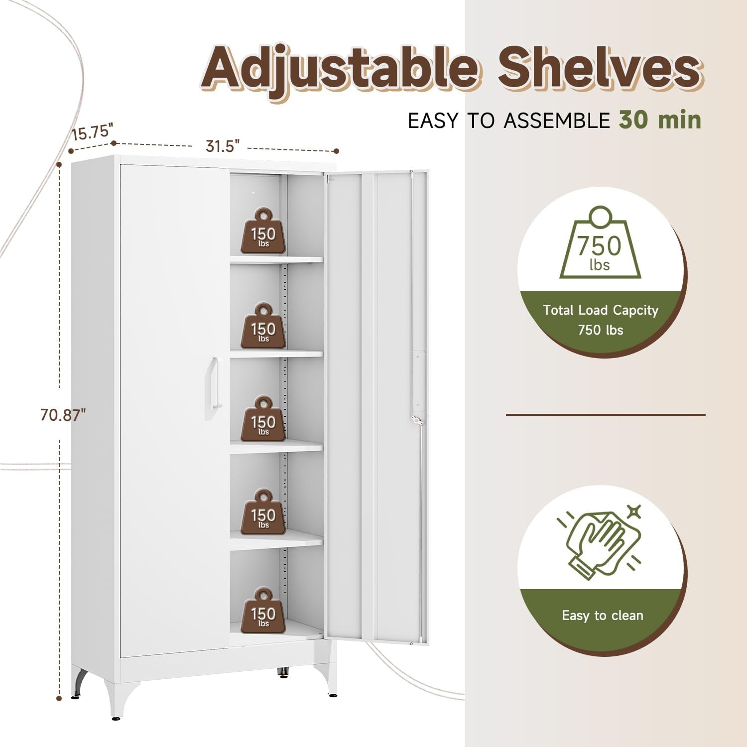 image:imageLetaya Metal Storage Cabinets with Lock DoorsTall Locker Organizer Steel Garage Cabinets 5 Adjustable Layers Shelves for Home Office WarehouseToolIndustrialBlackWhite