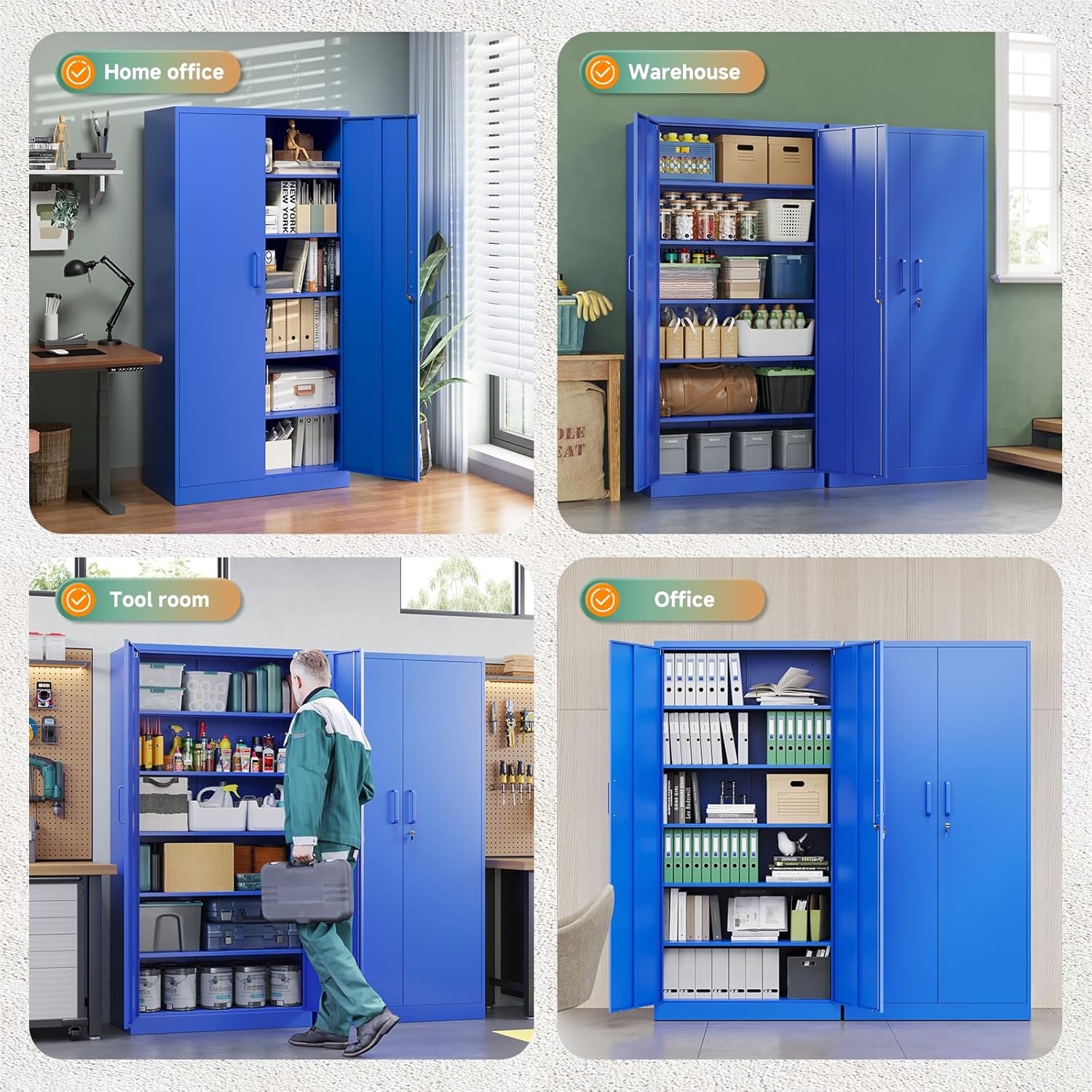 image:imageLetaya Metal Storage Cabinets with Lock DoorsTall Locker Organizer Steel Garage Cabinets 5 Adjustable Layers Shelves for Home Office WarehouseToolIndustrialBlackBlue