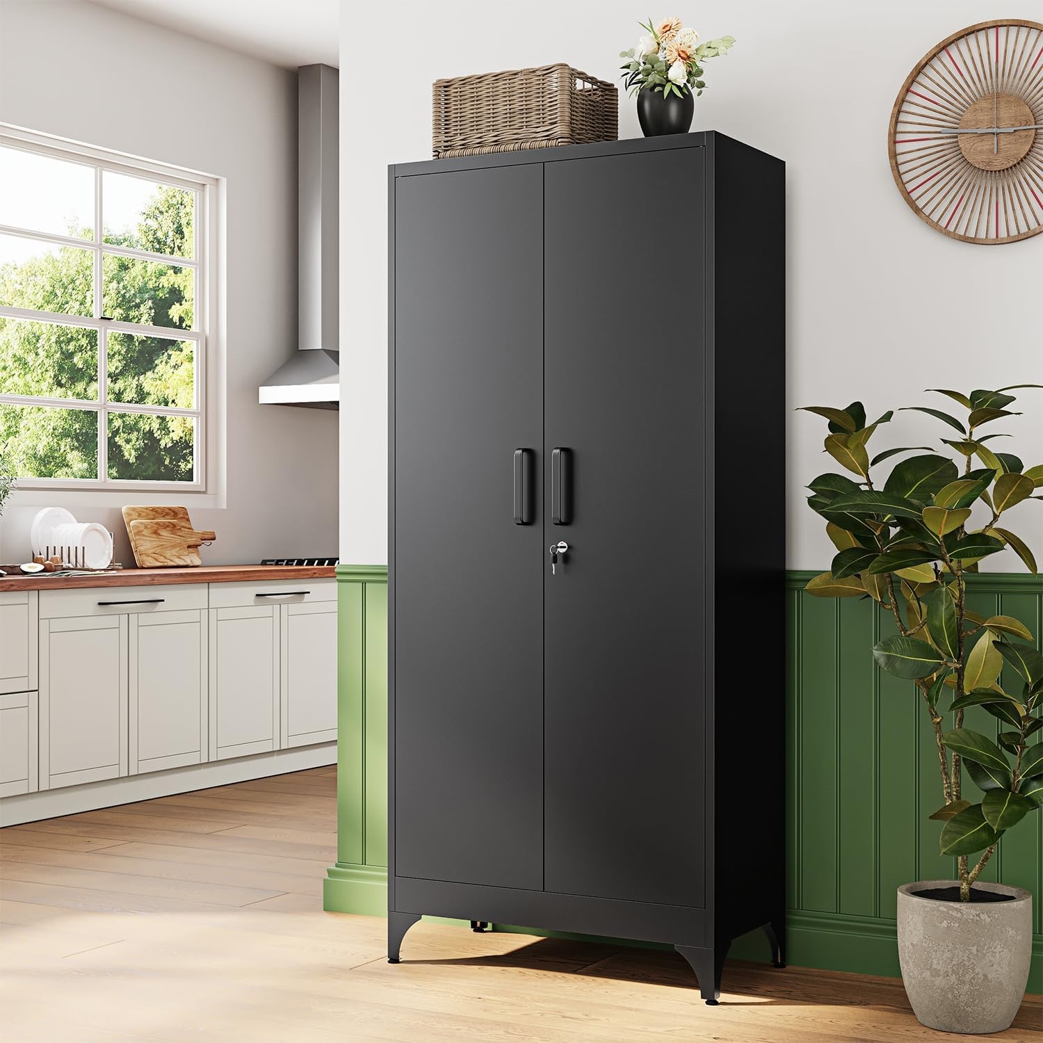 image:imageLetaya Metal Storage Cabinets with Lock DoorsTall Locker Organizer Steel Garage Cabinets 5 Adjustable Layers Shelves for Home Office WarehouseToolIndustrialBlackBlack