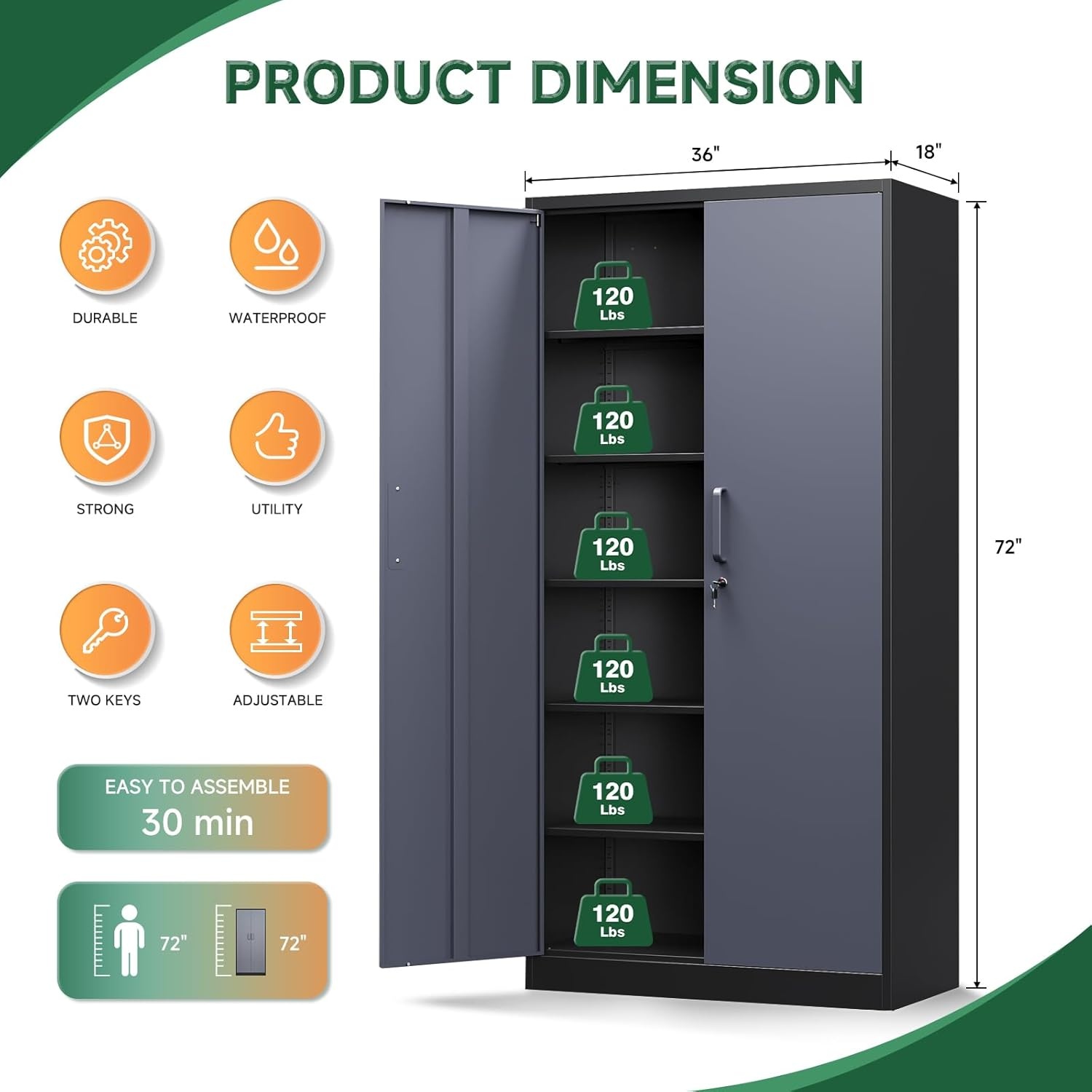 image:imageLetaya Metal Storage Cabinets with Lock DoorsTall Locker Organizer Steel Garage Cabinets 5 Adjustable Layers Shelves for Home Office WarehouseToolIndustrialBlackBlack Grey