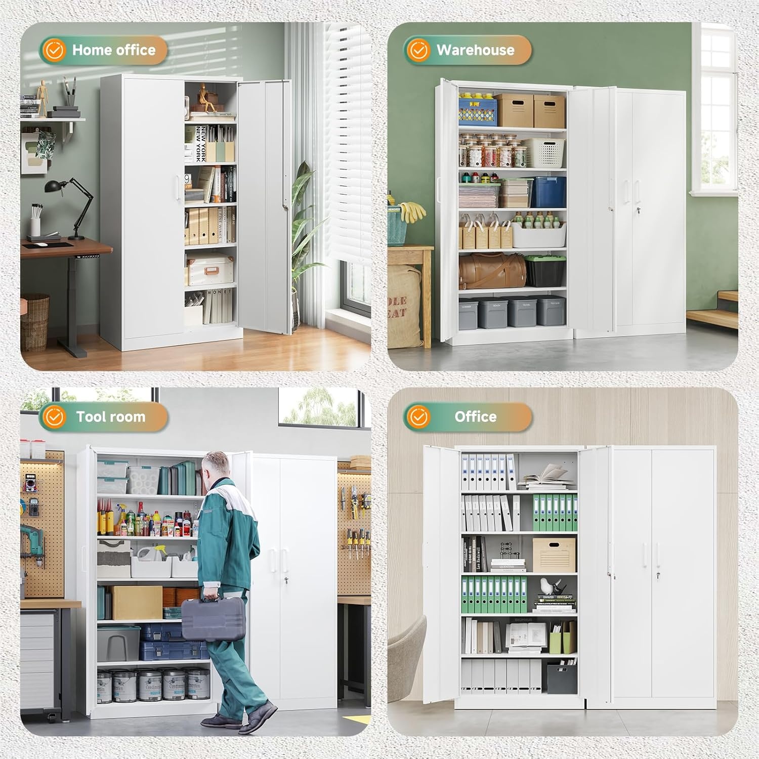image:imageLetaya Metal Storage Cabinets with Lock DoorsTall Locker Organizer Steel Garage Cabinets 5 Adjustable Layers Shelves for Home Office WarehouseToolIndustrialBlackWhite