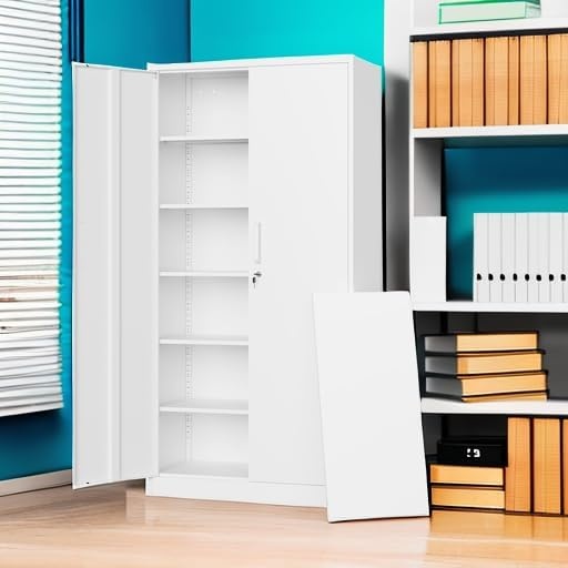image:imageLetaya Metal Storage Cabinets with Lock DoorsTall Locker Organizer Steel Garage Cabinets 5 Adjustable Layers Shelves for Home Office WarehouseToolIndustrialBlackWhite