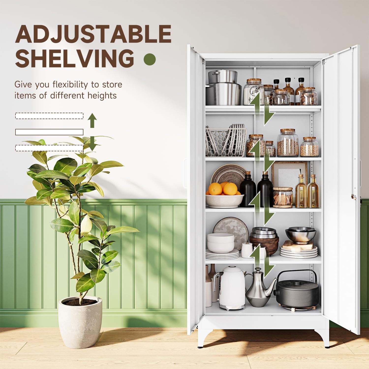 image:imageLetaya Metal Storage Cabinets with Lock DoorsTall Locker Organizer Steel Garage Cabinets 5 Adjustable Layers Shelves for Home Office WarehouseToolIndustrialBlackWhite