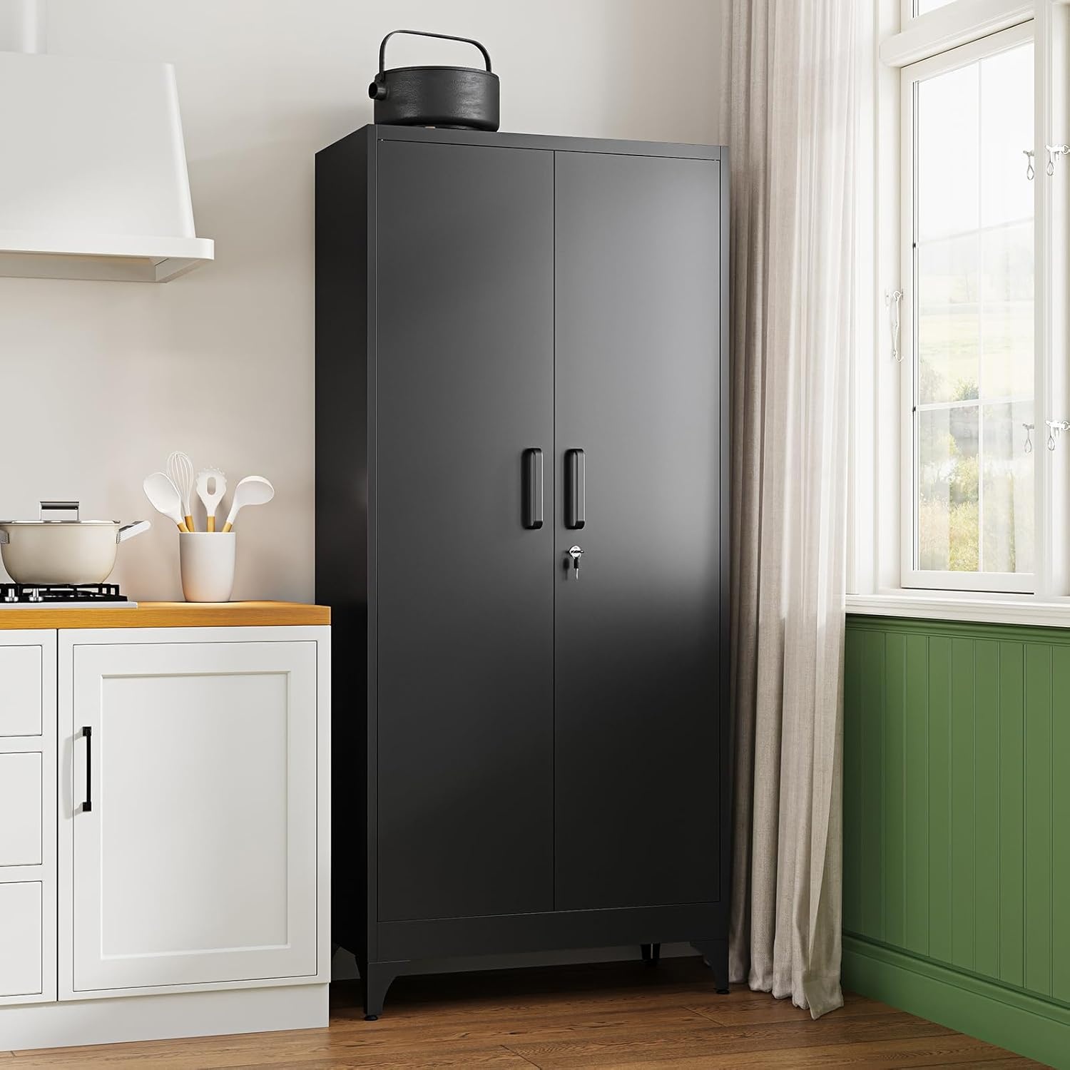 image:imageLetaya Metal Storage Cabinets with Lock DoorsTall Locker Organizer Steel Garage Cabinets 5 Adjustable Layers Shelves for Home Office WarehouseToolIndustrialBlackBlack