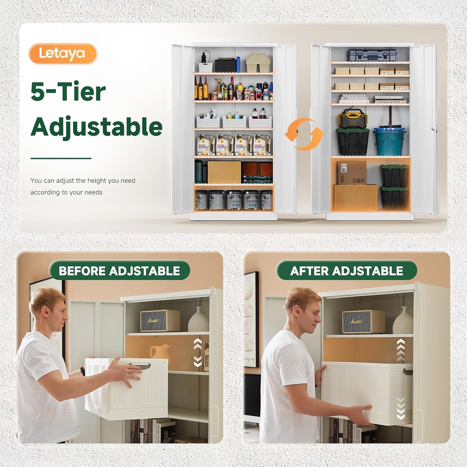 image:imageLetaya Metal Storage Cabinets with Lock DoorsTall Locker Organizer Steel Garage Cabinets 5 Adjustable Layers Shelves for Home Office WarehouseToolIndustrialBlackWhite