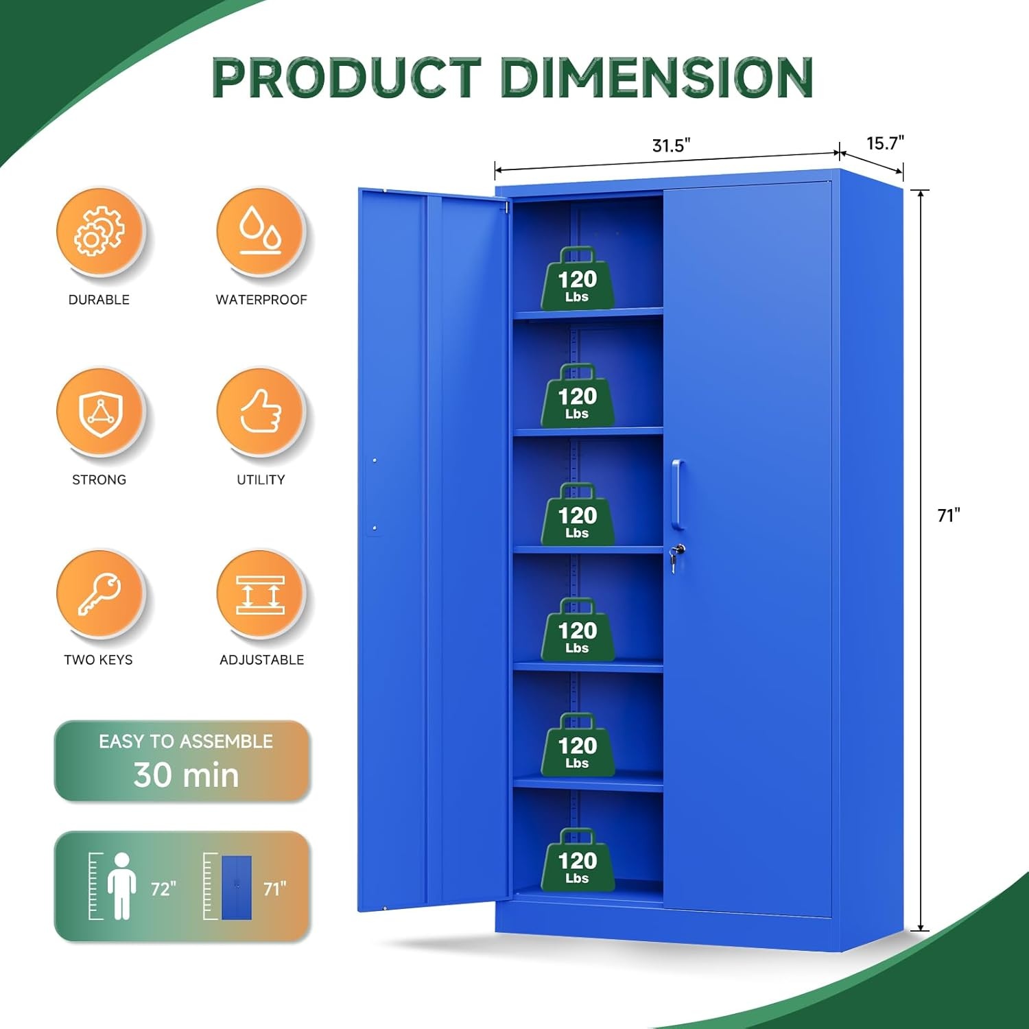 image:imageLetaya Metal Storage Cabinets with Lock DoorsTall Locker Organizer Steel Garage Cabinets 5 Adjustable Layers Shelves for Home Office WarehouseToolIndustrialBlackBlue