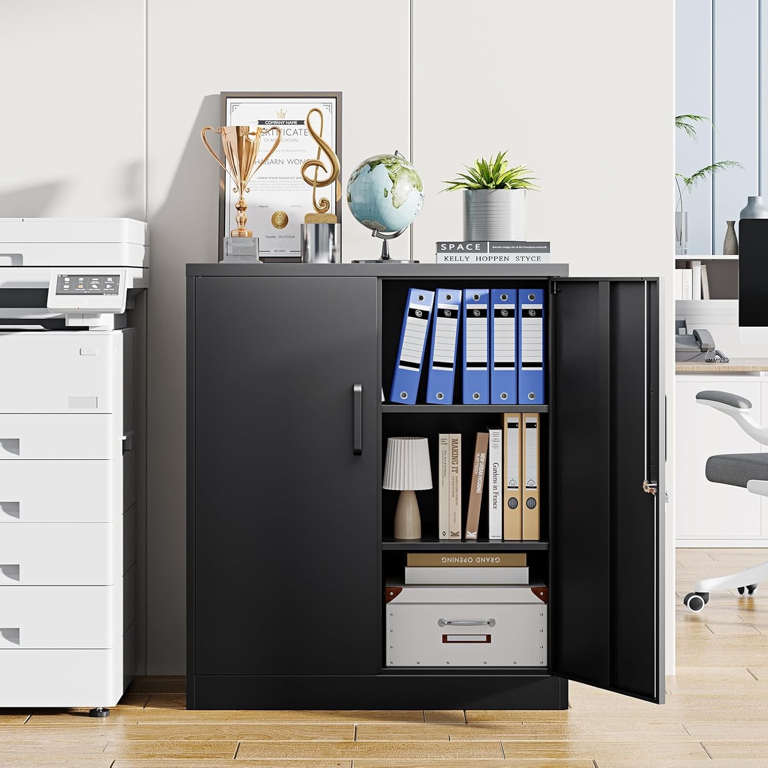 image:imageLetaya Metal Storage Cabinets with Lock Small Locker Steel Cabinets Adjustable Shelves 2 Doors for HomeOffice WarehouseGarageBlack36Black
