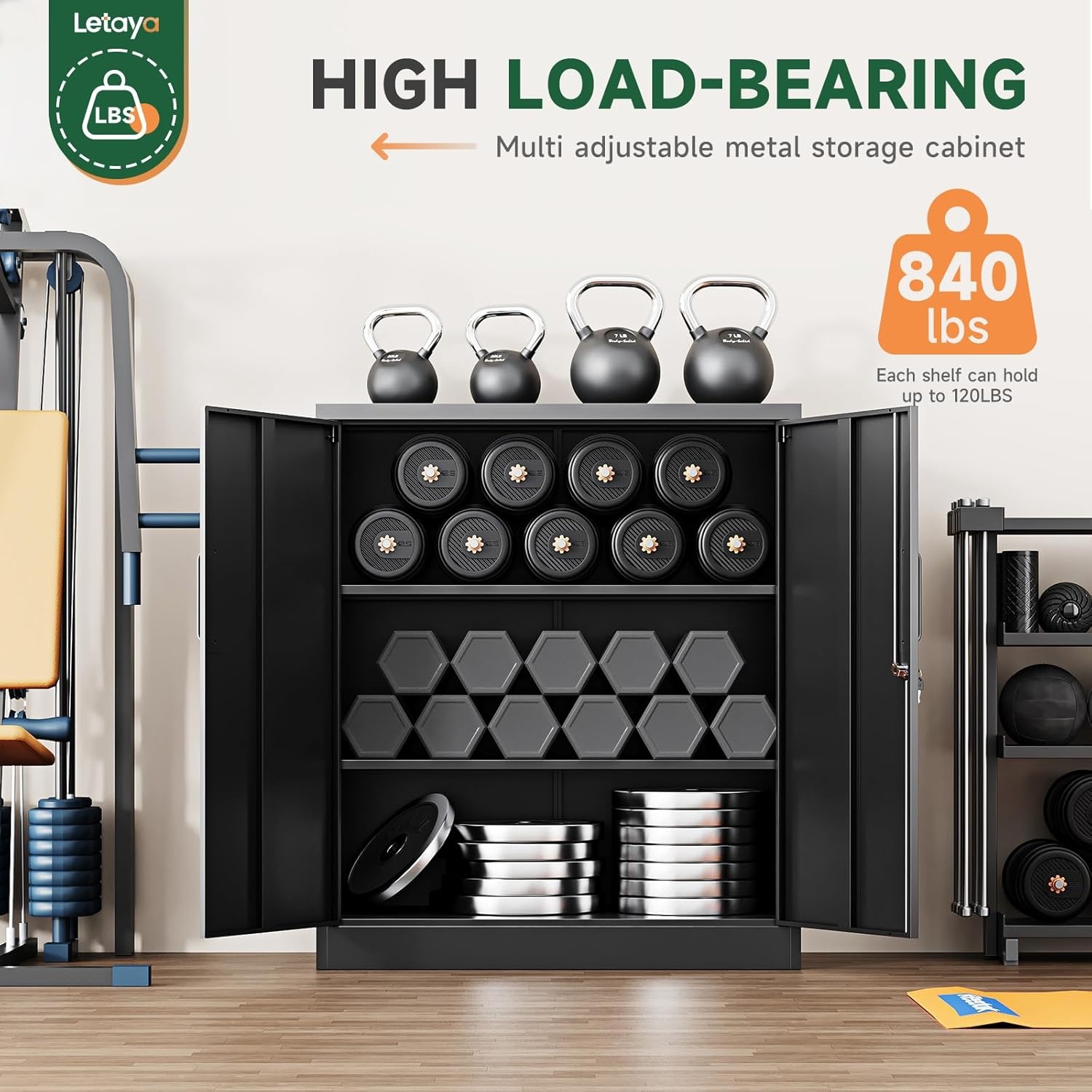 image:imageLetaya Metal Storage Cabinets with Lock Small Locker Steel Cabinets Adjustable Shelves 2 Doors for HomeOffice WarehouseGarageBlack36Black