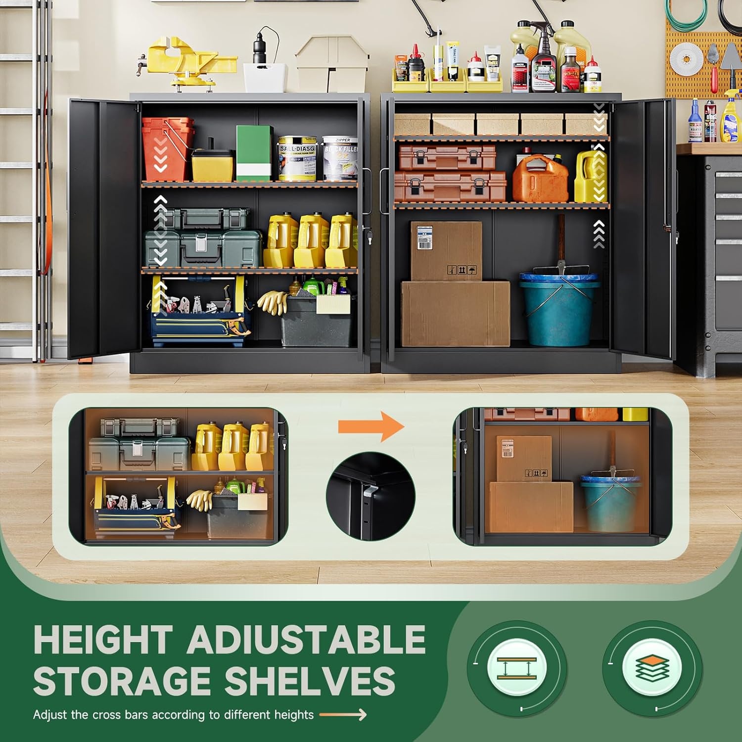 image:imageLetaya Metal Storage Cabinets with Lock Small Locker Steel Cabinets Adjustable Shelves 2 Doors for HomeOffice WarehouseGarageBlack36Black