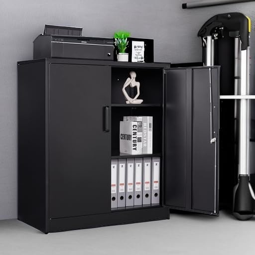image:imageLetaya Metal Storage Cabinets with Lock Small Locker Steel Cabinets Adjustable Shelves 2 Doors for HomeOffice WarehouseGarageBlack36Black