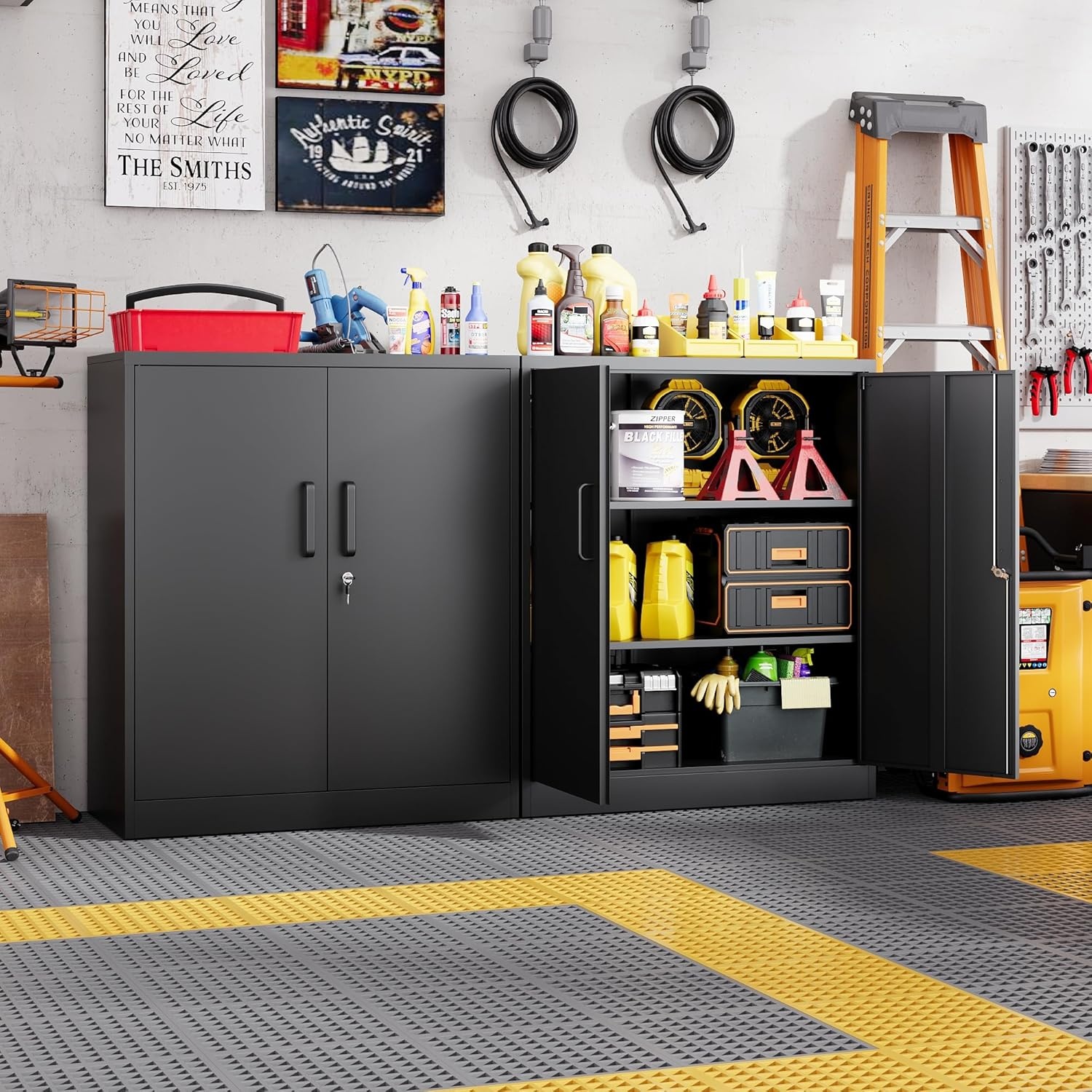 image:imageLetaya Metal Storage Cabinets with Lock Small Locker Steel Cabinets Adjustable Shelves 2 Doors for HomeOffice WarehouseGarageBlack36Black