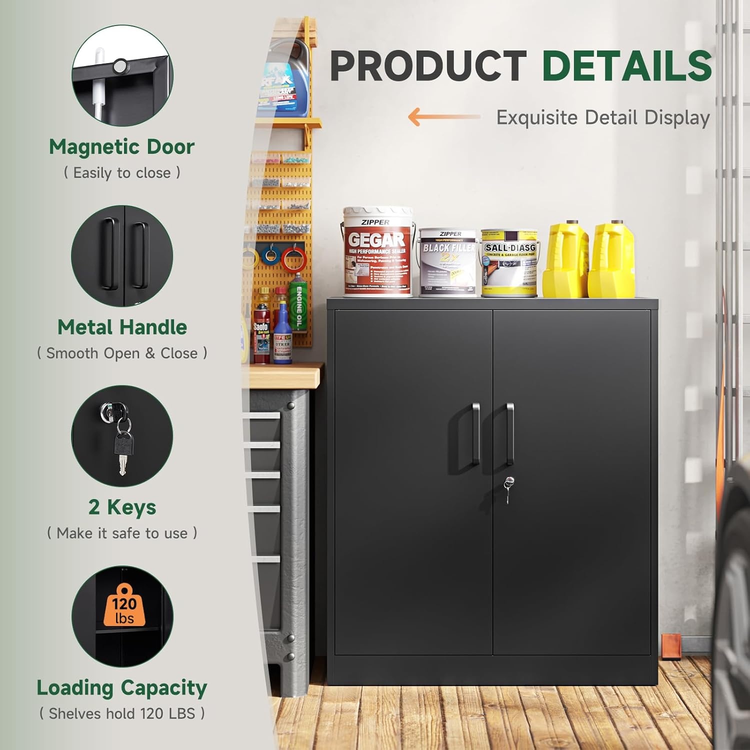 image:imageLetaya Metal Storage Cabinets with Lock Small Locker Steel Cabinets Adjustable Shelves 2 Doors for HomeOffice WarehouseGarageBlack36Black