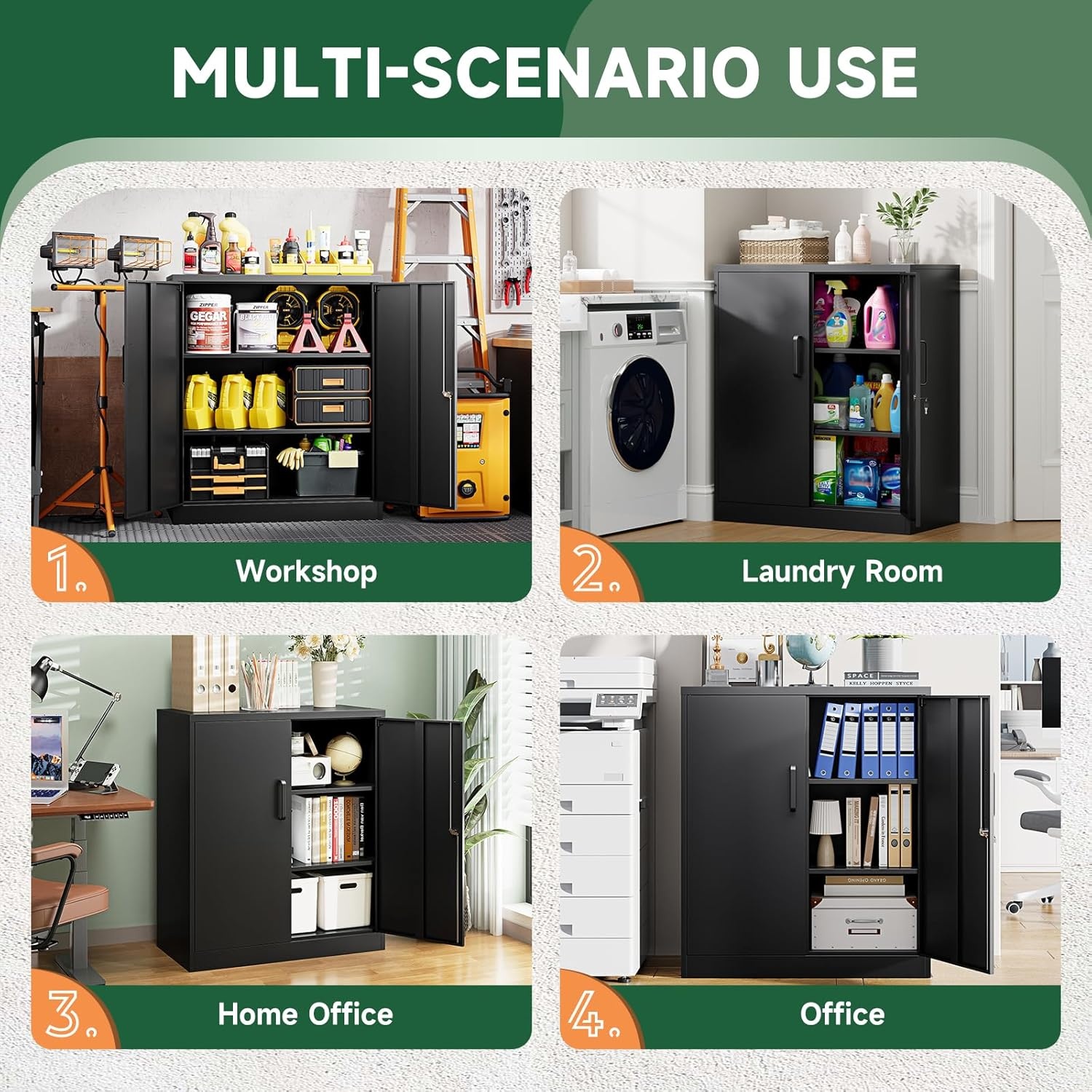 image:imageLetaya Metal Storage Cabinets with Lock Small Locker Steel Cabinets Adjustable Shelves 2 Doors for HomeOffice WarehouseGarageBlack36Black
