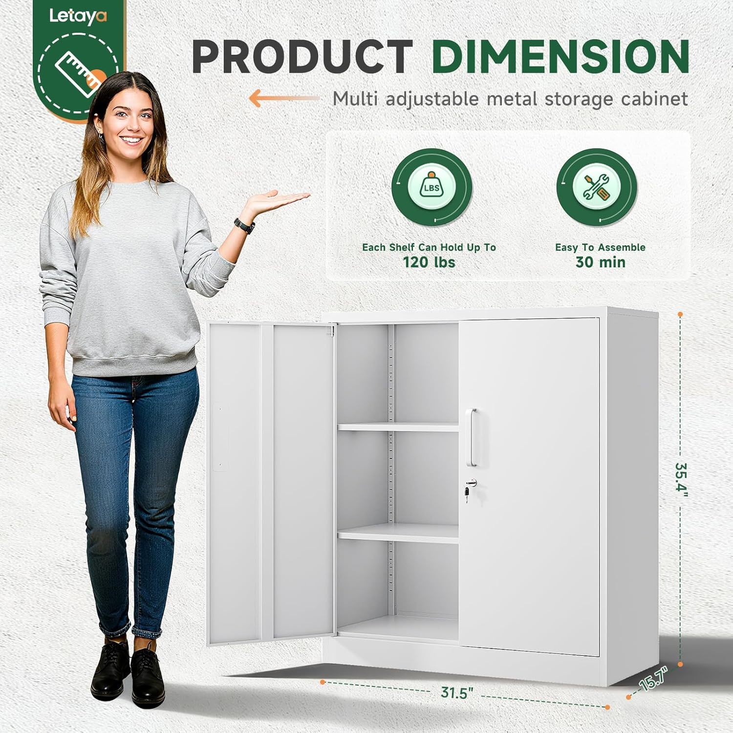 image:imageLetaya Metal Storage Cabinets with Lock Small Locker Steel Cabinets Adjustable Shelves 2 Doors for HomeOffice WarehouseGarageBlack36White