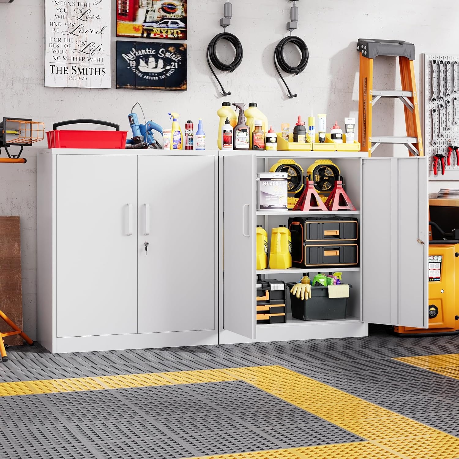image:imageLetaya Metal Storage Cabinets with Lock Small Locker Steel Cabinets Adjustable Shelves 2 Doors for HomeOffice WarehouseGarageBlack36White