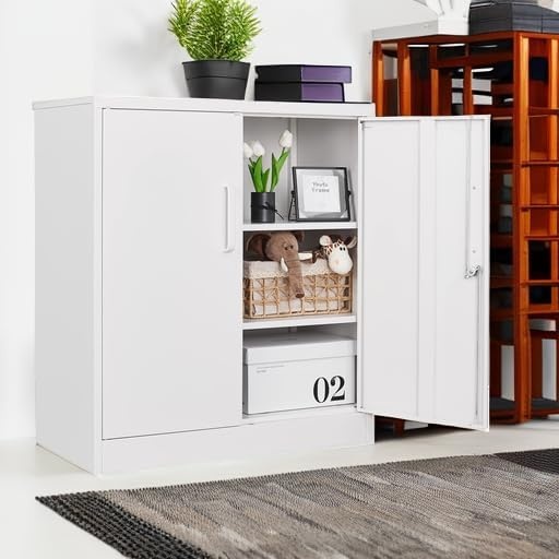 image:imageLetaya Metal Storage Cabinets with Lock Small Locker Steel Cabinets Adjustable Shelves 2 Doors for HomeOffice WarehouseGarageBlack36White