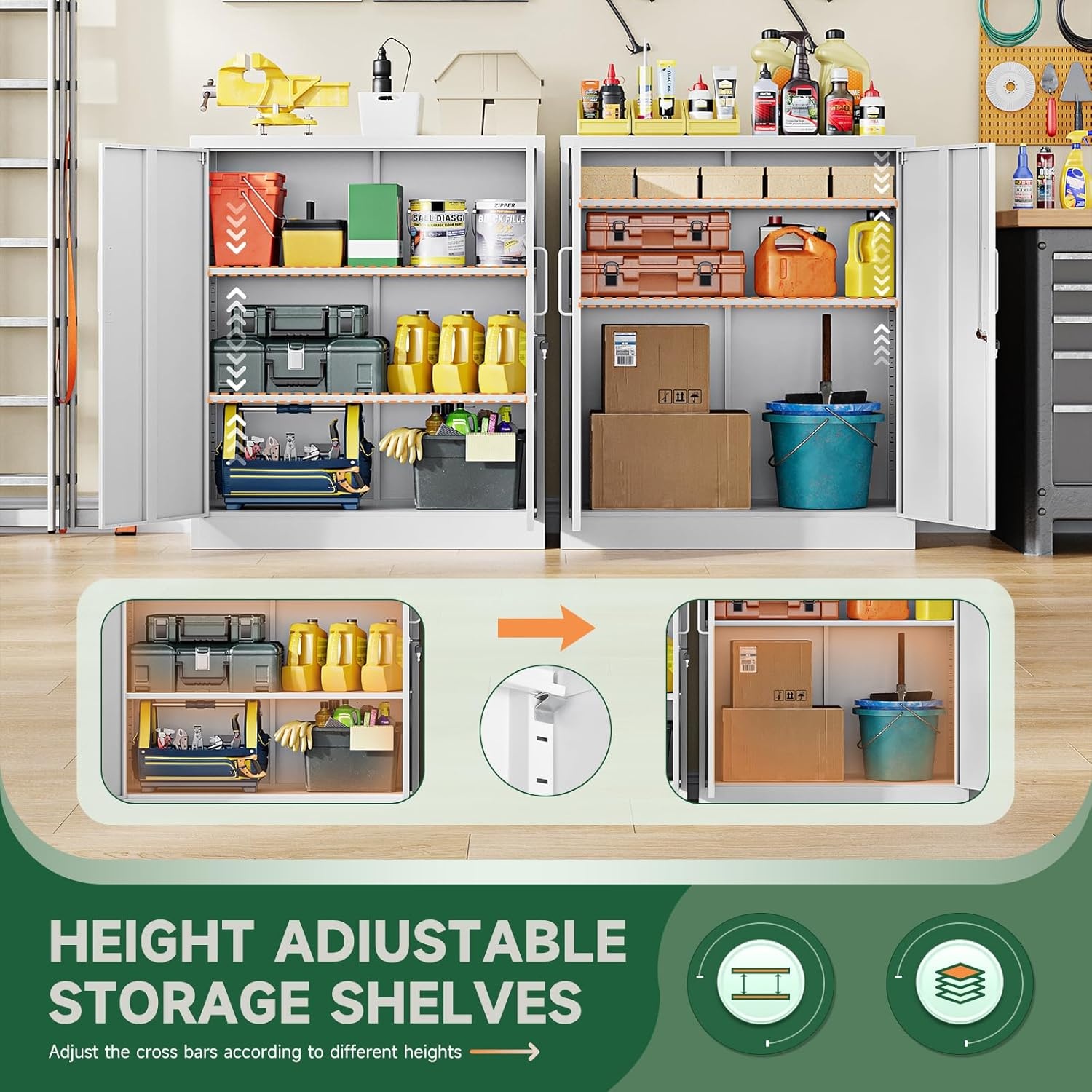 image:imageLetaya Metal Storage Cabinets with Lock Small Locker Steel Cabinets Adjustable Shelves 2 Doors for HomeOffice WarehouseGarageBlack36White
