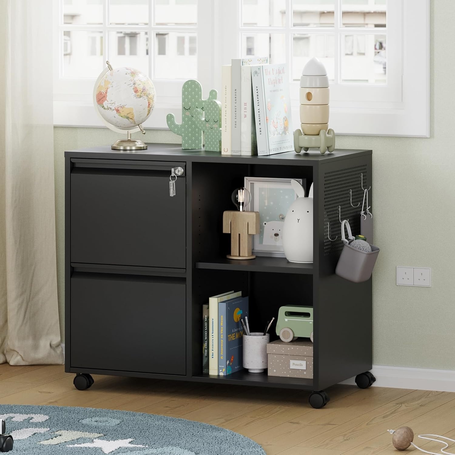 image:imageLetaya Mobile 2 Drawer File Cabinet with Lock Metal Lateral Printer Stand Filing Storage Cabinets with Shelves for Home OfficeA4F4Letter BlackBlack