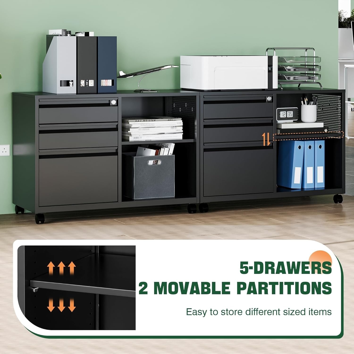 image:imageLetaya Mobile 2 Drawer File Cabinet with Lock Metal Lateral Printer Stand Filing Storage Cabinets with Shelves for Home OfficeA4F4Letter BlackBlack