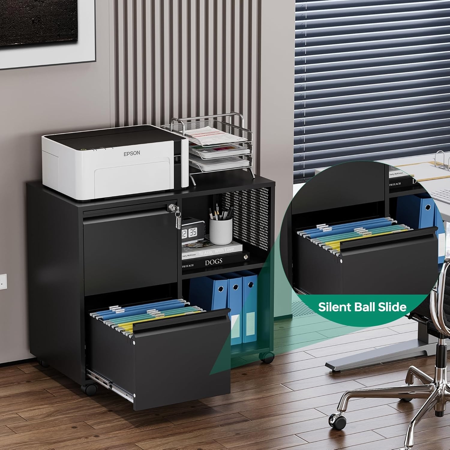 image:imageLetaya Mobile 2 Drawer File Cabinet with Lock Metal Lateral Printer Stand Filing Storage Cabinets with Shelves for Home OfficeA4F4Letter BlackBlack