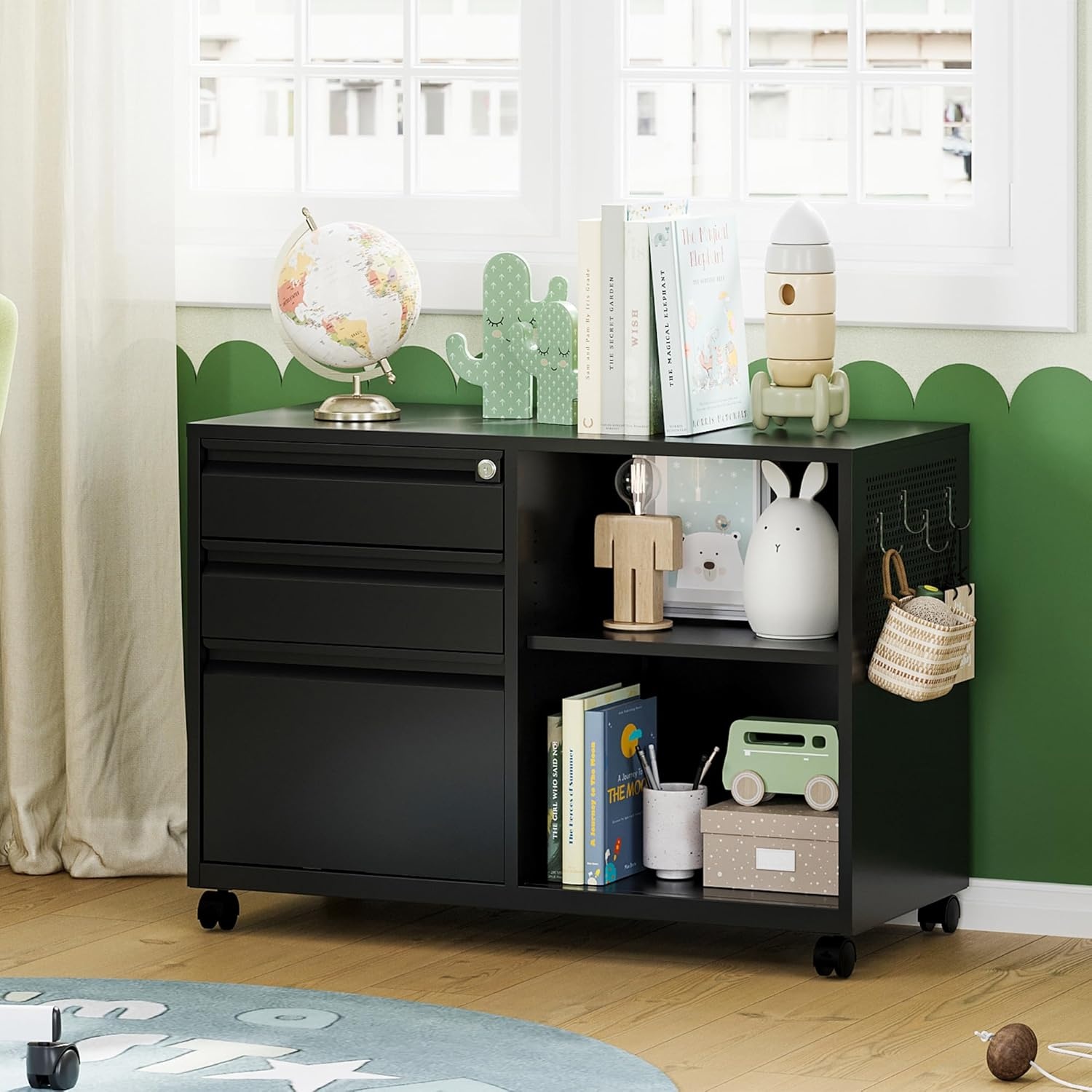 image:imageLetaya Mobile 2 Drawer File Cabinet with Lock Metal Lateral Printer Stand Filing Storage Cabinets with Shelves for Home OfficeA4F4Letter BlackBlack