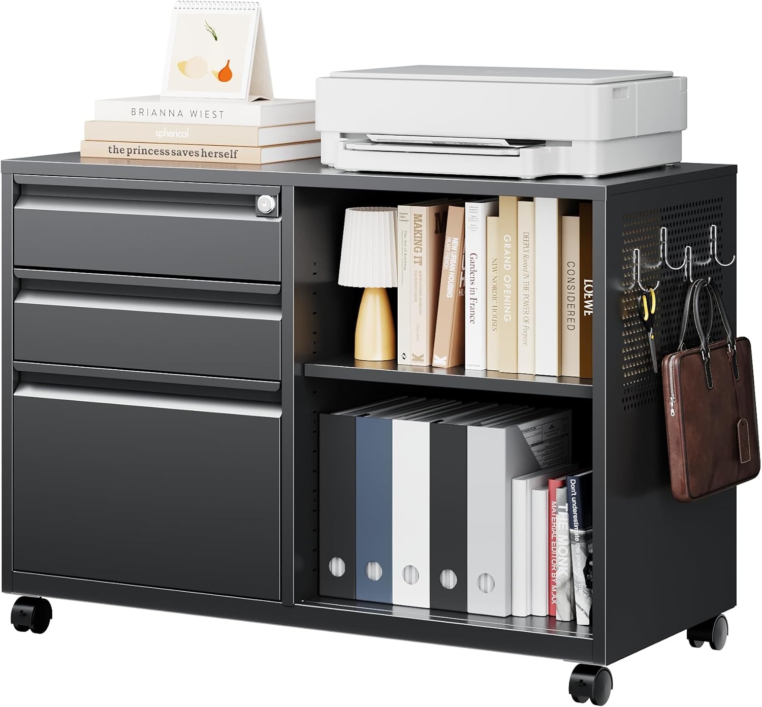 image:imageLetaya Mobile 2 Drawer File Cabinet with Lock Metal Lateral Printer Stand Filing Storage Cabinets with Shelves for Home OfficeA4F4Letter BlackBlack