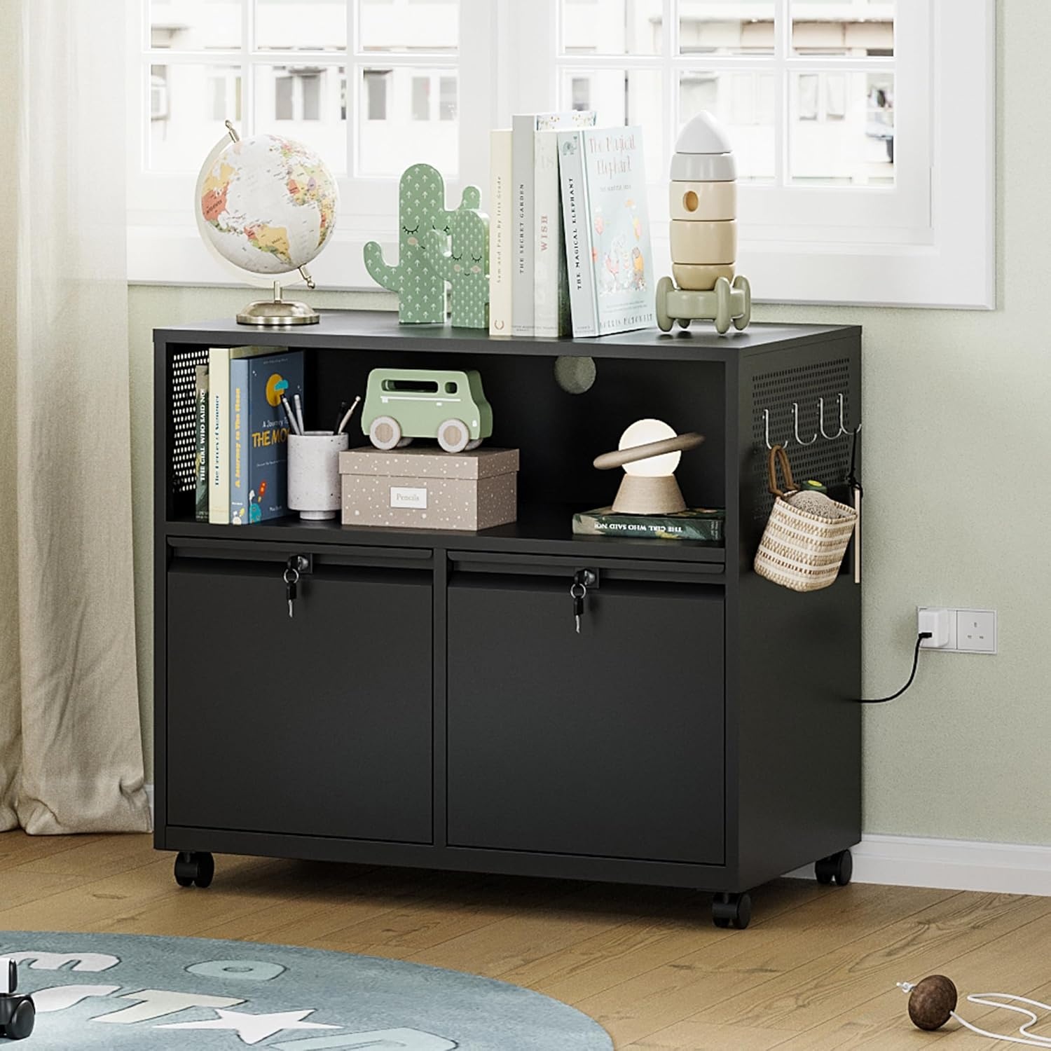 image:imageLetaya Mobile 2 Drawer File Cabinet with Lock Metal Lateral Printer Stand Filing Storage Cabinets with Shelves for Home OfficeA4F4Letter BlackBlack