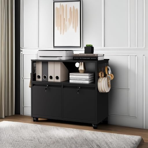 image:imageLetaya Mobile 2 Drawer File Cabinet with Lock Metal Lateral Printer Stand Filing Storage Cabinets with Shelves for Home OfficeA4F4Letter BlackBlack