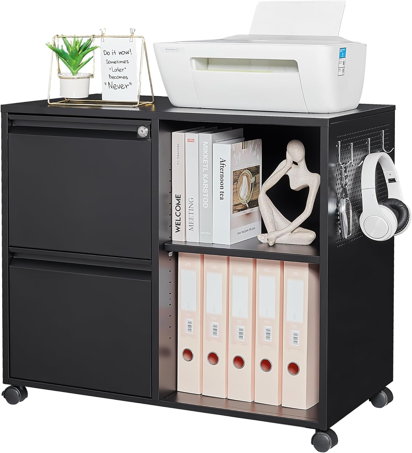 image:imageLetaya Mobile 2 Drawer File Cabinet with Lock Metal Lateral Printer Stand Filing Storage Cabinets with Shelves for Home OfficeA4F4Letter BlackBlack
