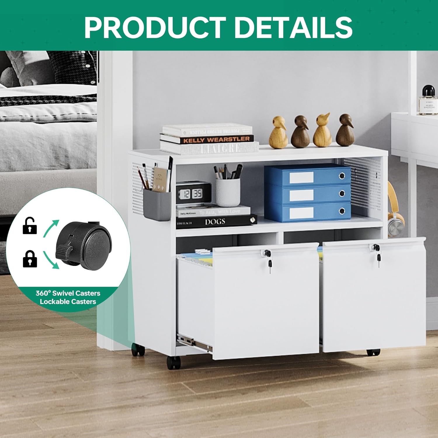 image:imageLetaya Mobile 2 Drawer File Cabinet with Lock Metal Lateral Printer Stand Filing Storage Cabinets with Shelves for Home OfficeA4F4Letter BlackWhite