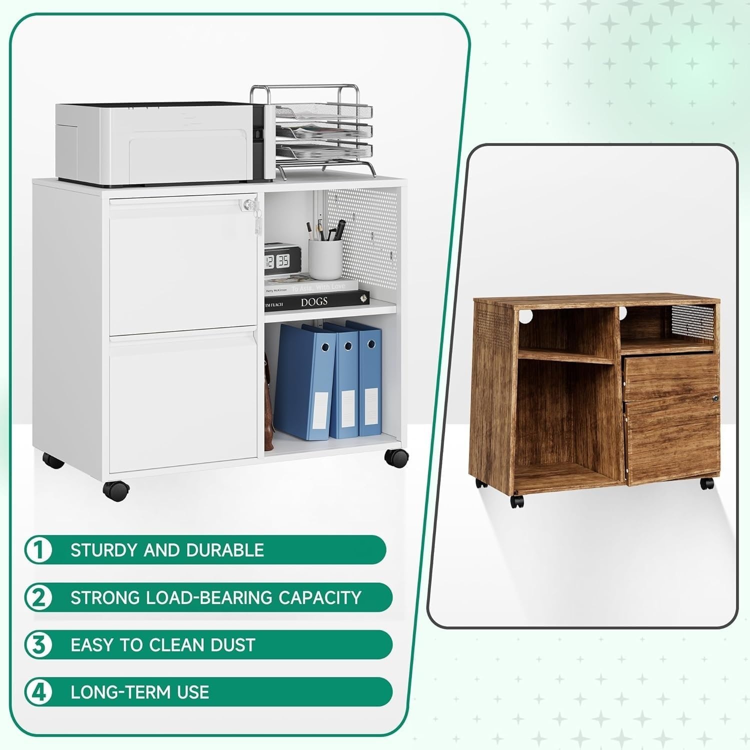 image:imageLetaya Mobile 2 Drawer File Cabinet with Lock Metal Lateral Printer Stand Filing Storage Cabinets with Shelves for Home OfficeA4F4Letter BlackWhite