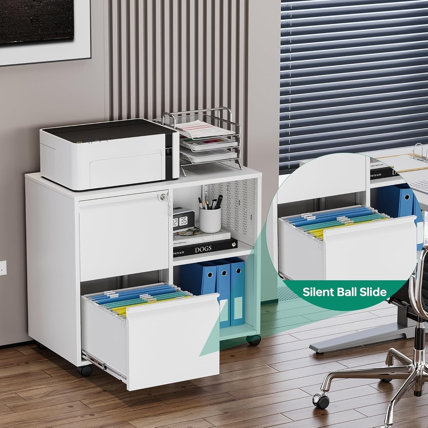 image:imageLetaya Mobile 2 Drawer File Cabinet with Lock Metal Lateral Printer Stand Filing Storage Cabinets with Shelves for Home OfficeA4F4Letter BlackWhite